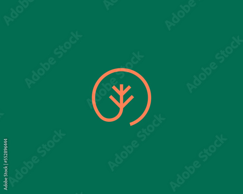 Abstract elegant tree logo. Park forest icon. Graceful garden sign. Vector illustration.