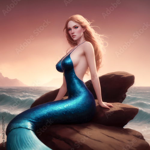 Modern mermaid in beautiful dress photo
