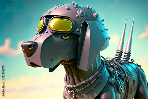 montage of a futuristic robotic dog wearing a helmet. Generative AI