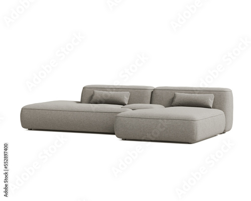 3d rendering of an isolated modern grey upholstered cosy lounge sofa	 photo