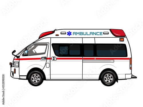 Illustration of a red and white ambulance