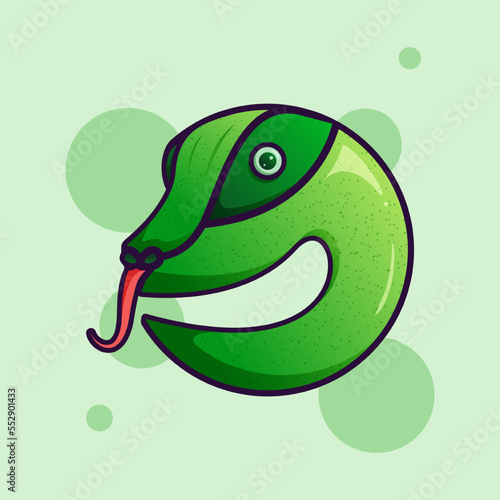 Cute adorable cartoon reptile green snake head cobra illustration for sticker icon mascot and logo