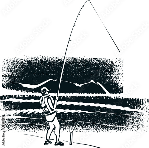 silhouette of a fisherman on the beach 