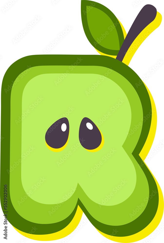 Naklejka premium Green apple fruit style alphabet text, letter R