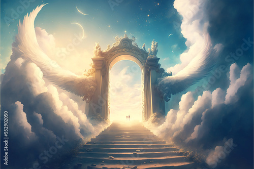 Fényképezés The gates of heaven that wait after death. Generative AI