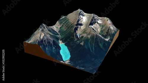 3D Map view of Lake Louise on transparent background