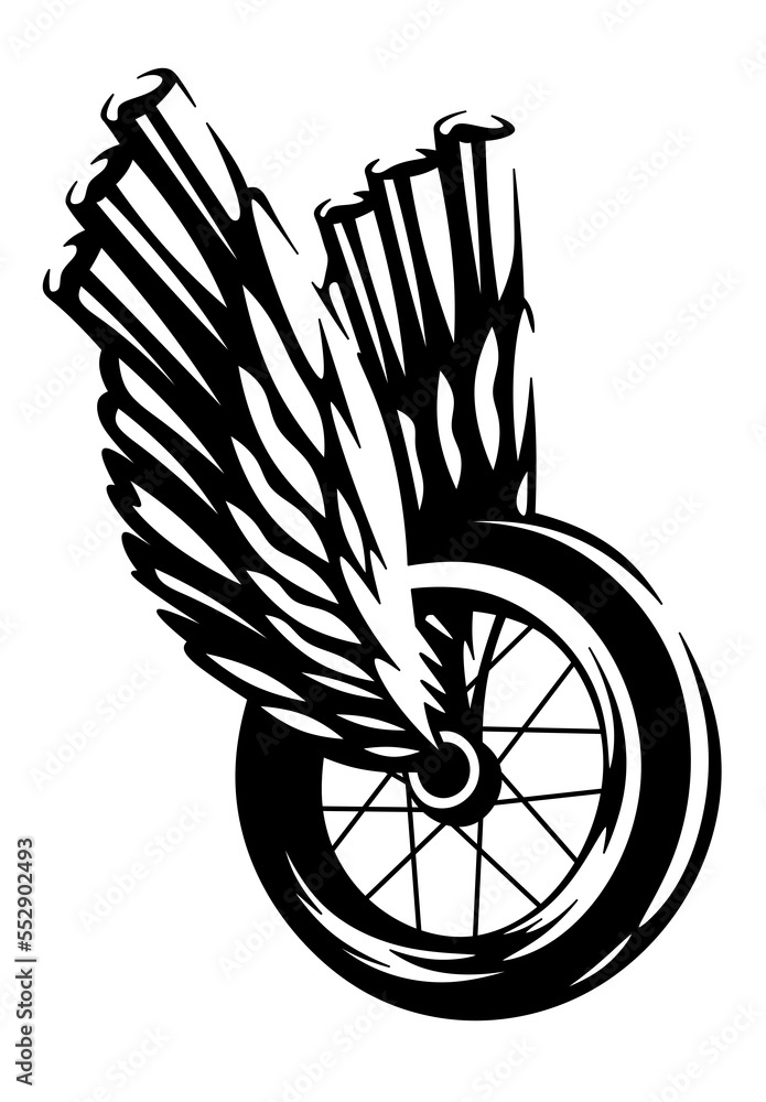 Motorcycle wheel with wings. wheel illustration isolated. Motorsport
