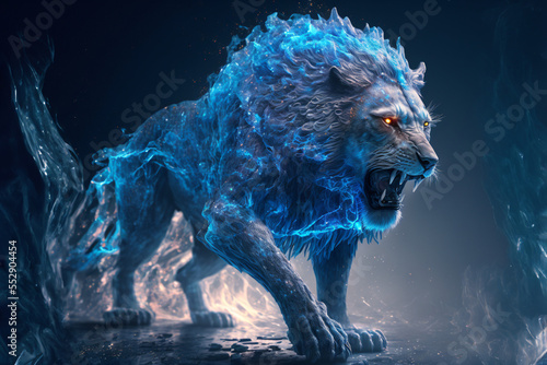 Epic cinematic portrait of a lion filled with equal parts mysterious smoke and ethereal fire