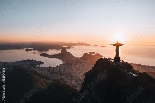 Aerial View of Christ de Redeemer during sunrise in Rio de Janeiro, Brazil © Peter