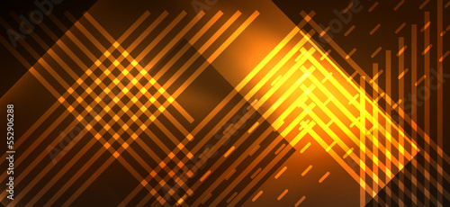 Background neon glowing lines and geometric shapes. Lights in the dark wallpaper for concept of AI technology, blockchain, digital, communication, 5G, science