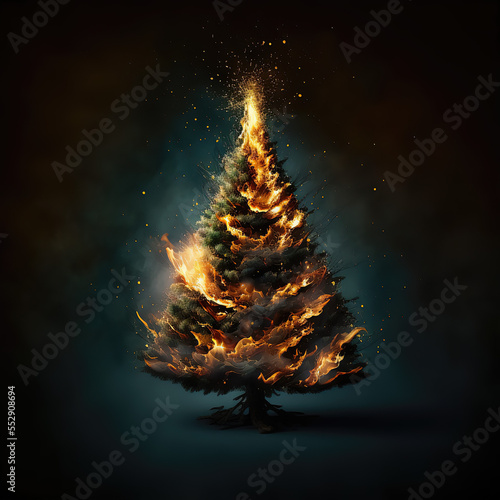 Burning Pine Tree on Black Background  | Midjourney Ai Generated
