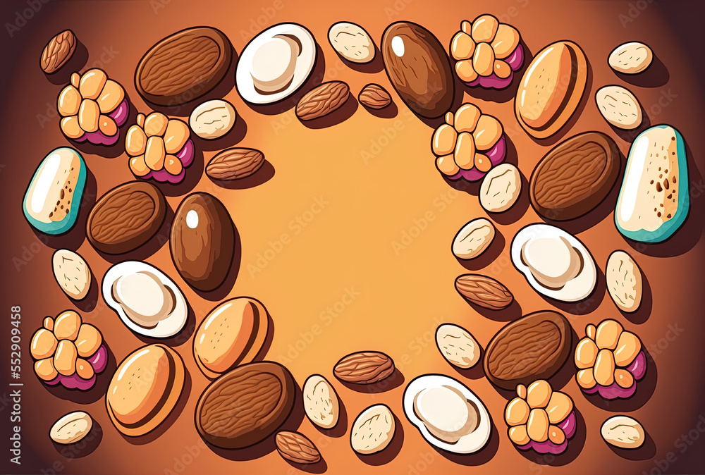 Fototapeta premium idea of a top view of nuts with copy space. Generative AI