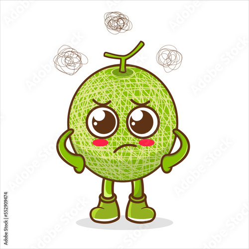 Cute melon character get angry isolated on white background. Melon character emoticon illustration