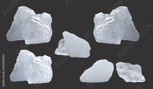 Isolated alum cubes on black background with clipping paths.