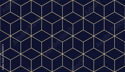 Gold line geometric pattern. Abstract modern rhombuses seamless, repeat hexagon texture design. Suitable for gift wrapping, banner, paper, fabric, decoration, prints. Vector illustration EPS 10.