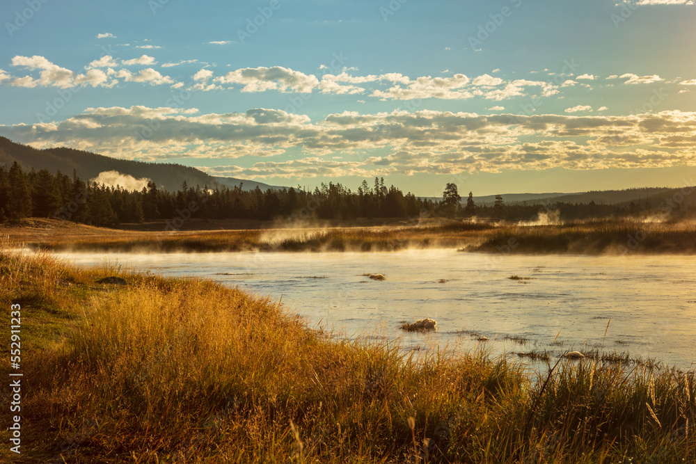 Mist over a river at the Yellowstone National Park Mist over a river at the Yellowstone National Park