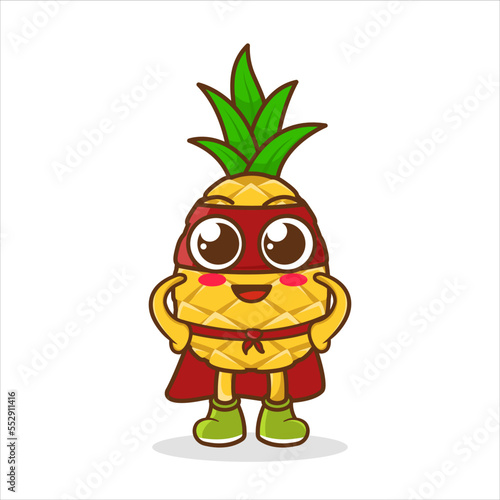 vector illustration of cute pineapple mascot character being a superhero