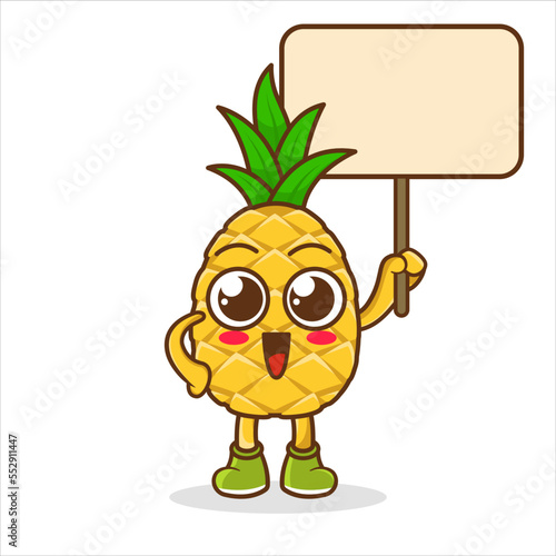 Cartoon Pineapple Holding a Sign Isolated on White Background