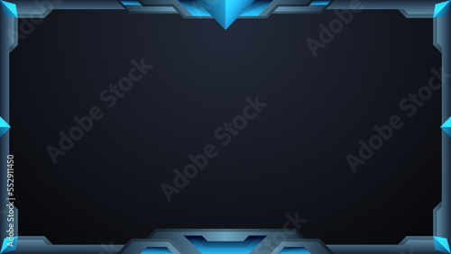Abstract blue metal border live stream overlay video screen interface panel template