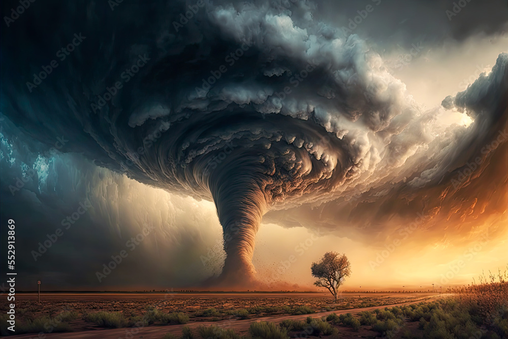 A large tornado, tornado alley. Generative AI Stock Illustration ...