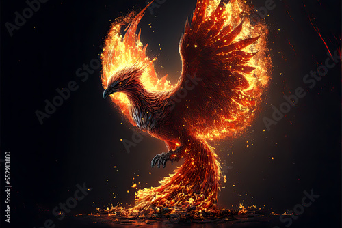 Phoenix rising from flames. Generative AI
