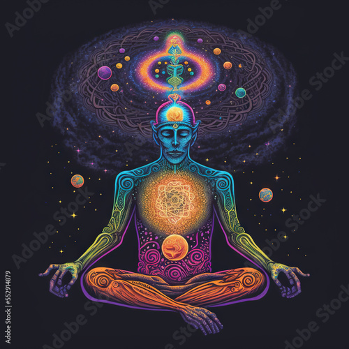 Psychedelic Astral Meditation - Trippy Spiritual Illustration - Generative AI photo