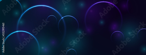 Blue ultraviolet neon glowing rings abstract tech background. Futuristic vector banner design