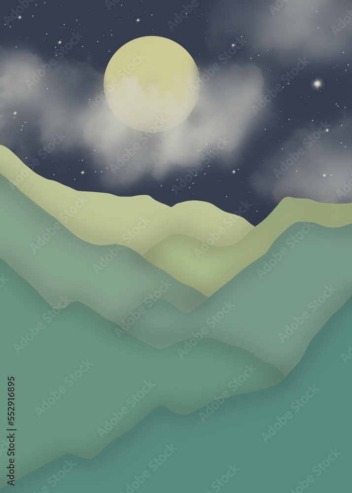 Obraz premium Minimalism and mountains,forest.Background with mountains,forest.Nature background,template.Abstract background with nature.