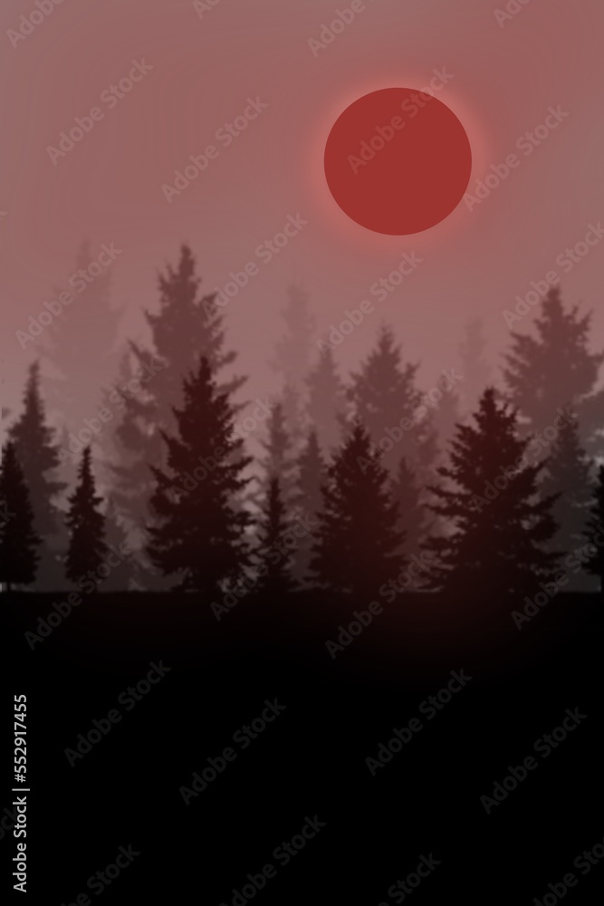 Minimalism and mountains,forest.Background with mountains,forest.Nature background,template.Abstract background with nature.