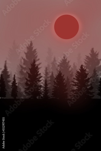 Minimalism and mountains,forest.Background with mountains,forest.Nature background,template.Abstract background with nature.
