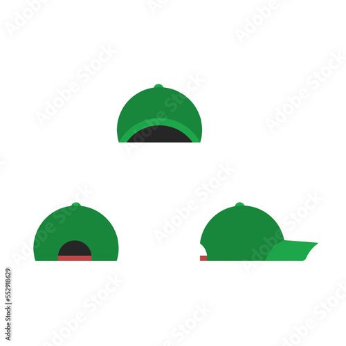 set of green hat icons with different angles isolated on white background