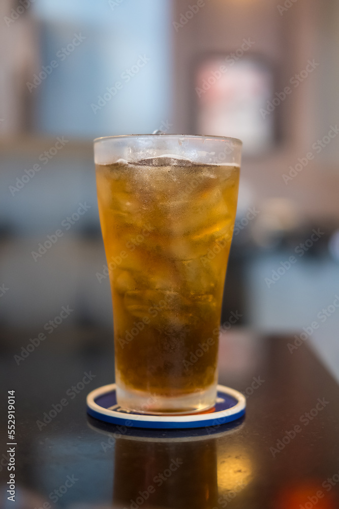 Close up of iced tea on table in restaurants Close up of iced tea on table in restaurants