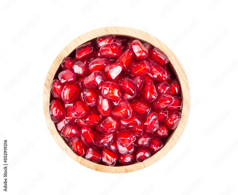 Pomegranate seeds in wood bowl isolated on transparent png Pomegranate seeds in wood bowl isolated on transparent png