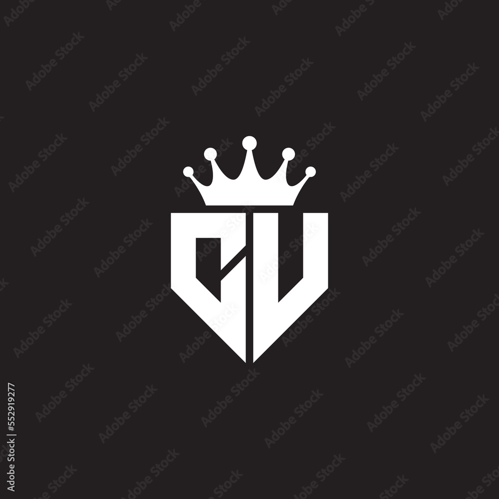 CV or CU letters logo initials monogram shield and crown geometric