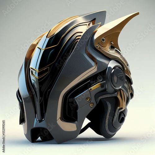 Futuristic Helmet Headgear Motorbike Protection. Stylish Fantasy Helmet Gear Concept