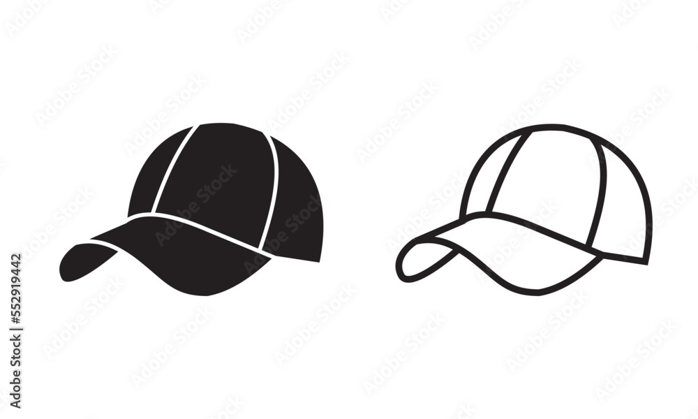 Fototapeta premium Cricket cap line art and flat icon.