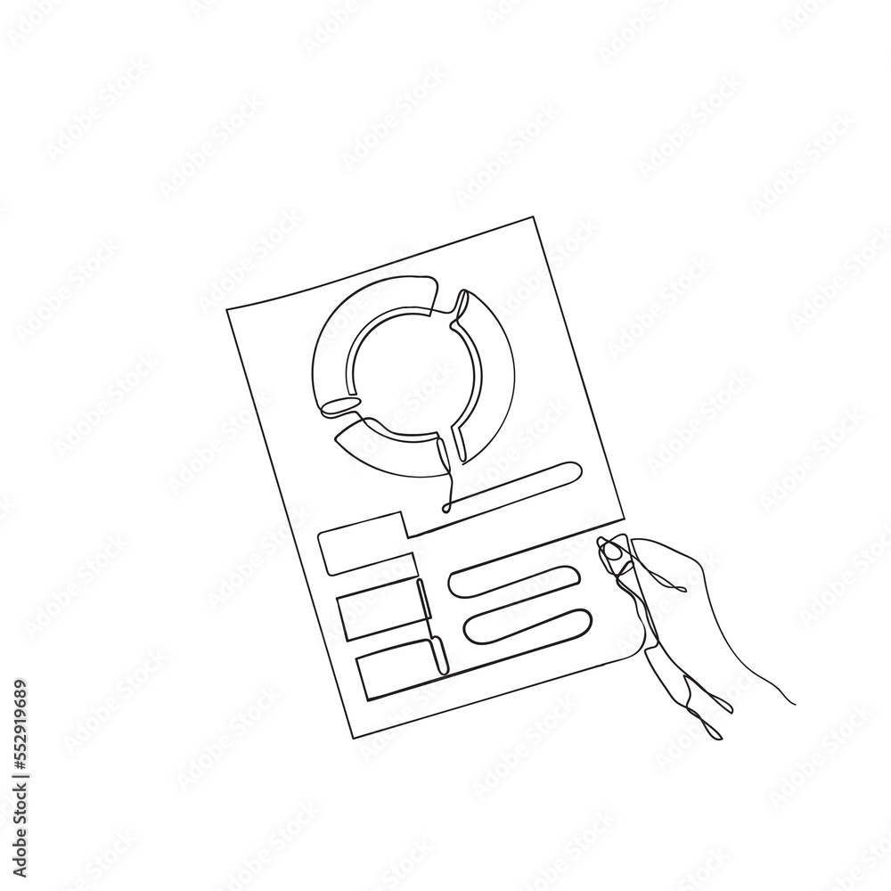 continuous line drawing clipboard pie chart data illustration - obrazy, fototapety, plakaty 