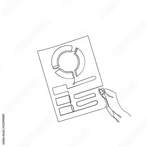 continuous line drawing clipboard pie chart data illustration