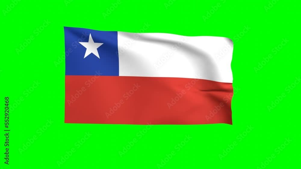 Chile waving flag 3D animation on a green background. Chilean's national flag waves in the strong wind. The national fabric flag of Chile is isolated on a green screen. Chile waving flag 3D animation on a green background. Chilean's national flag waves in the strong wind. The national fabric flag of Chile is isolated on a green screen.