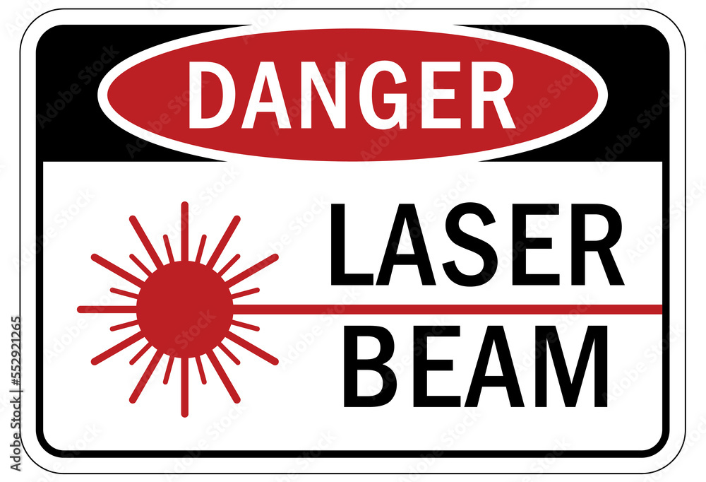 Laser danger warning sign and label laser beam