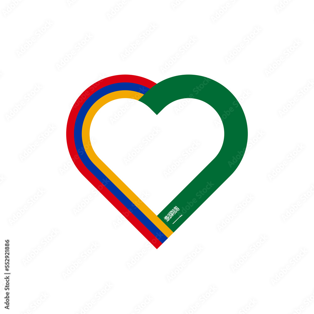 unity concept. heart ribbon icon of armenia and saudi arabia flags. vector illustration isolated on white background unity concept. heart ribbon icon of armenia and saudi arabia flags. vector illustration isolated on white background