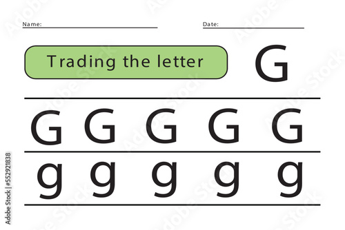 Trace letters of the English alphabet. Uppercase and lowercase letter G. Handwriting practice for preschool kids.