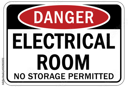 electrical room warning sign and label no storage permitted