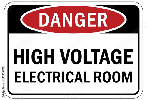 electrical room warning sign and label high voltage