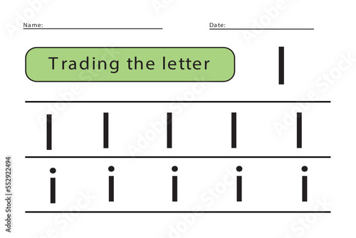 Trace letters of the English alphabet. Uppercase and lowercase letter I. Handwriting practice for preschool kids.