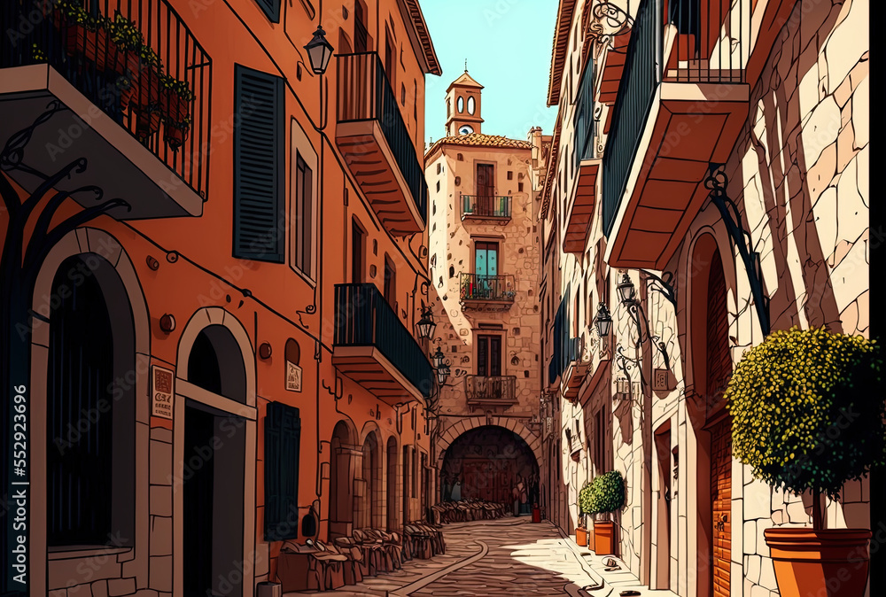 Old town street that is narrow. tarragona. Generative AI