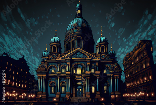 A nighttime view of St. Petersbur. Generative AI