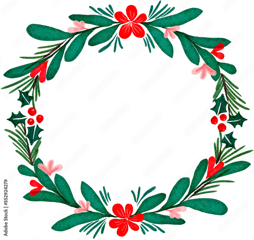 Fototapeta premium Watercolor Wreaths for christmas, botanical frame isolated.