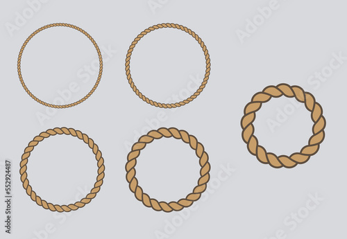 Editable rope circular frames, different sizes and thickness, vectors, lineal