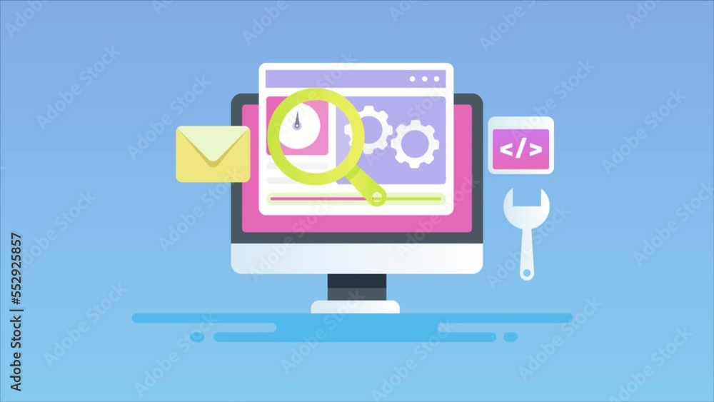 Software application for content creation management and publication on pc screen, cms animation concept. Software application for content creation management and publication on pc screen, cms animation concept.